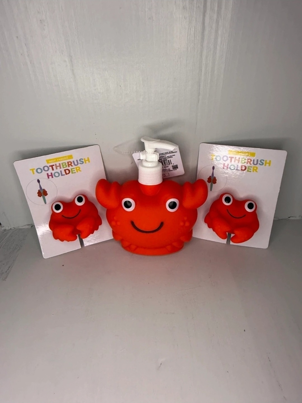 Red Crab Kids Toothbrush Holder and Soap Dispenser Set